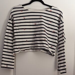 Navy and White Striped Women's Top